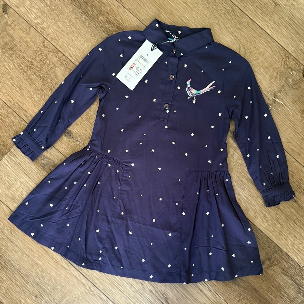Joules Dark Blue Kids Dress with Quail Embroidery - Size 4Y